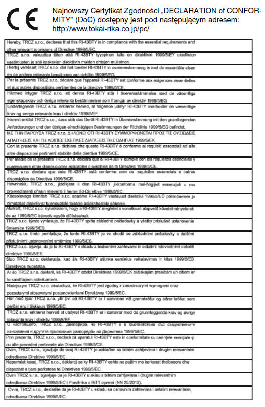 Certyfikat dotyczący elektronicznej blokady rozruchu silnika (wersje z mechanicznym kluczykiem)