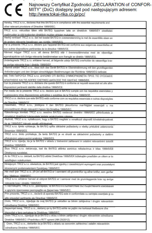 Certyfikaty dotyczące systemu elektronicznego kluczyka